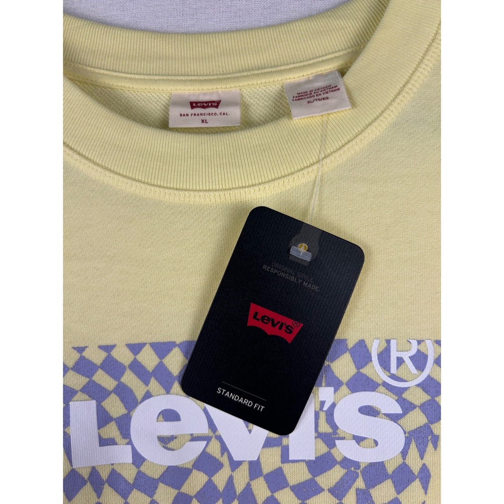 Levis Mens XL Yellow Checkered Batwing Graphic Crewneck Sweatshirt 18686-0196 - Picture 3 of 10